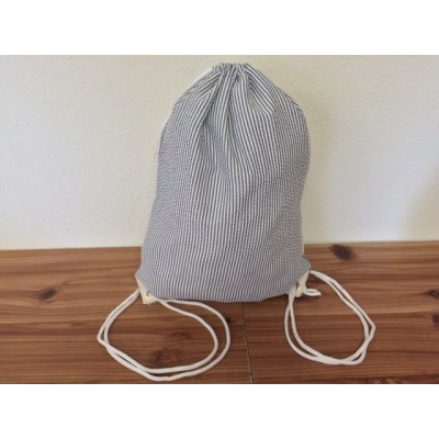 32602-BLACK SEERSUCKER  DRAWSTRING BACK PACK BAG