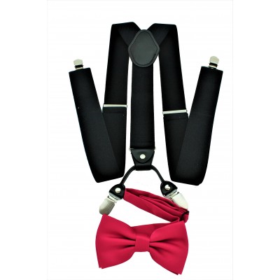 9001S/B-BLACK SUSPENDER BOW TIE SET (HOT PINK)