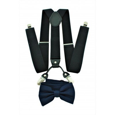 9001S/B-BLACK SUSPENDER BOW TIE SET (NAVY)