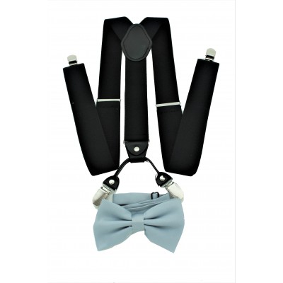 9001S/B-BLACK SUSPENDER BOW TIE SET (GRAY)