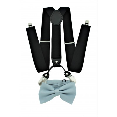 9001S/B-BLACK SUSPENDER BOW TIE SET (GRAY)