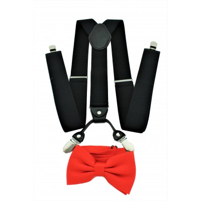9001S/B-BLACK SUSPENDER BOW TIE SET (RED)