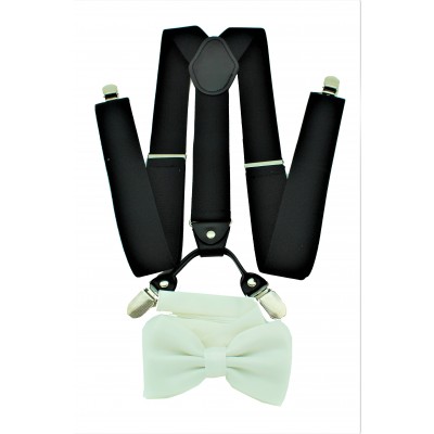9001S/B-BLACK SUSPENDER BOW TIE SET (WHITE)