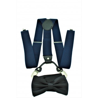 9001S/B-NAVY SUSPENDER BOW TIE SET (BLACK)