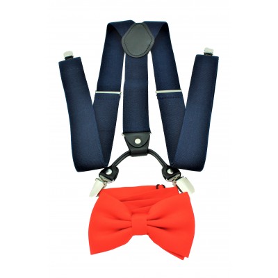 9001S/B-NAVY SUSPENDER BOW TIE SET (RED)