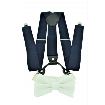 9001S/B-NAVY SUSPENDER BOW TIE SET (WHITE)