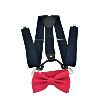 9001S/B-NAVY SUSPENDER BOW TIE SET (HOT PINK)