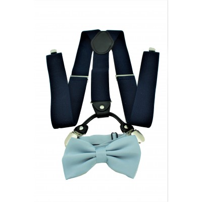 9001S/B-NAVY SUSPENDER BOW TIE SET (GRAY)