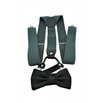 9001S/B-GRAY SUSPENDER BOW TIE SET (BLACK)