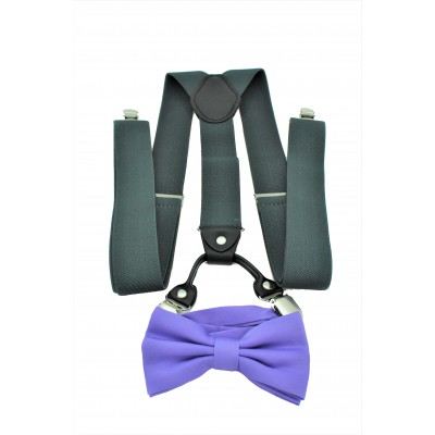 9001S/B-GRAY SUSPENDER BOW TIE SET (PURPLE)