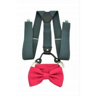 9001S/B-GRAY SUSPENDER BOW TIE SET (HOT PINK)