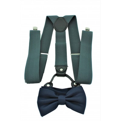 9001S/B-GRAY SUSPENDER BOW TIE SET (NAVY)