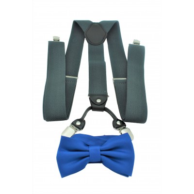 9001S/B-GRAY SUSPENDER BOW TIE SET (BLUE)
