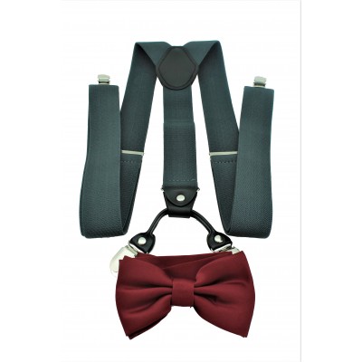 9001S/B-GRAY SUSPENDER BOW TIE SET (BURGUNDY)