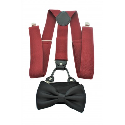 9001S/B-BURGUNDY SUSPENDER BOW TIE SET (BLACK)