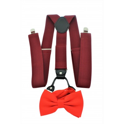 9001S/B-BURGUNDY SUSPENDER BOW TIE SET (RED)