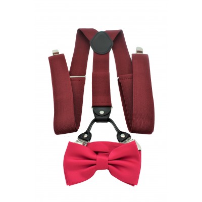 9001S/B-BURGUNDY SUSPENDER BOW TIE SET (HOT PINK)