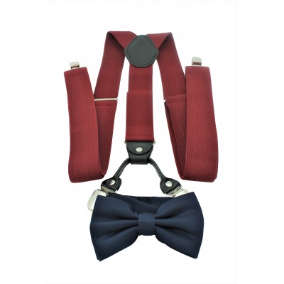 9001S/B-BURGUNDY SUSPENDER BOW TIE SET (NAVY)