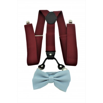 9001S/B-BURGUNDY SUSPENDER BOW TIE SET (GRAY)