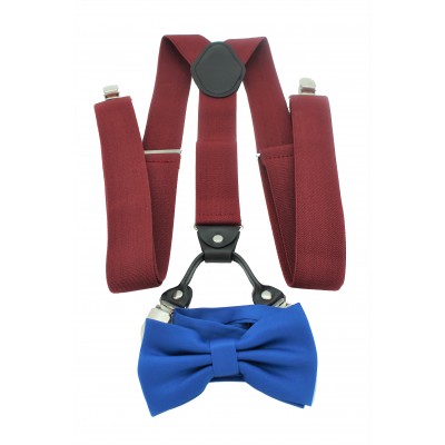 9001S/B-BURGUNDY SUSPENDER BOW TIE SET (BLUE)