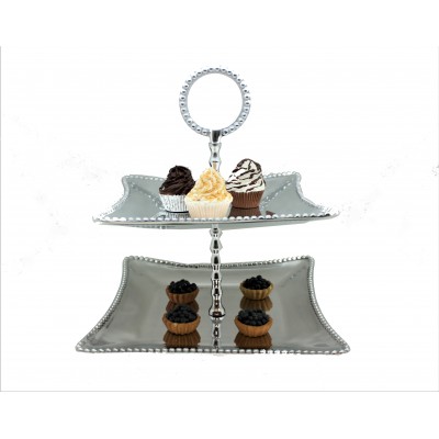 52261 - BEADED FRUIT STAND / SQUARE 2 TIER