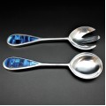 21566B- SERVING SET W/ AMBER GLASS INLAY