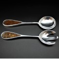 21566A- SERVING SET W/ AMBER GLASS INLAY