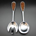 21566A- SERVING SET W/ AMBER GLASS INLAY