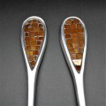 21566A- SERVING SET W/ AMBER GLASS INLAY