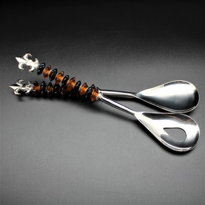 52287-FLEUR DE LIS SERVING SET W/ BLACK & BROWN GLASS BEADS