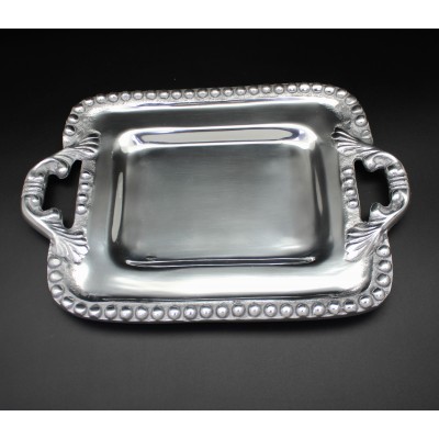 1273-BEADED SMALL RECT TRAY W/HANDLE