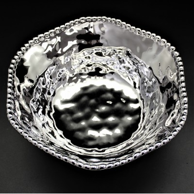 WH103-SILVER PORCELAIN BEADED MEDIUM BOWL (MINIMUM 2)