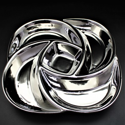 YM-315A-SILVER PORCELAIN 5 SECTION SQUARE BOWL (MINIMUM 2)