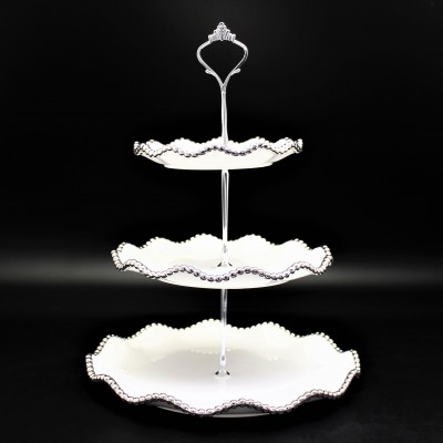 TP20B-WHITE PORCELAIN BEADED 3 TIER SERVER (MINIMUM 2)