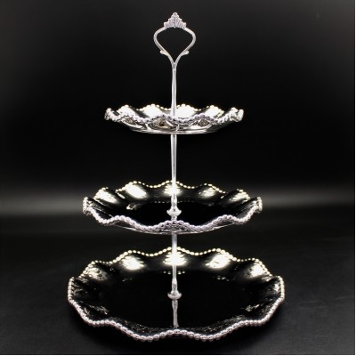 TP20A-SILVER PORCELAIN BEADED 3 TIER SERVER (MINIMUM 2)