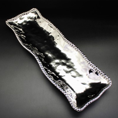 SC13A-SILVER PORCELAIN BEADED LARGE RECTANGULAR TRAY (MINIMUM 2)