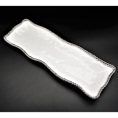 SC13B-WHITE PORCELAIN BEADED LARGE RECTANGULAR TRAY (MINIMUM 2)