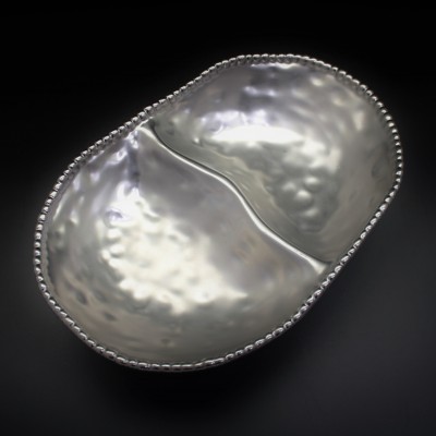 SC324A-SILVER PORCELAIN BEADED 2 SECTION BOWL (MINIMUM 2)