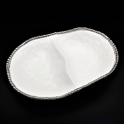 SC324B-WHITE PORCELAIN BEADED 2 SECTION BOWL (MINIMUM 2)
