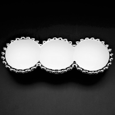 YM-318B-WHITE PORCELAIN BEADED 3 DIP TRAY (MINIMUM 2)