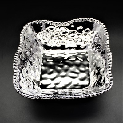 SC02A-SILVER PORCELAIN BEADED SQUARE BOWL (MINIMUM 2)