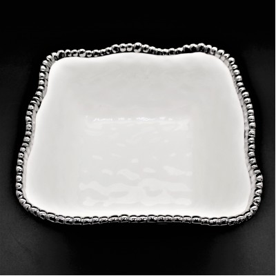 SC02B-WHITE PORCELAIN BEADED SQUARE BOWL (MINIMUM 2)