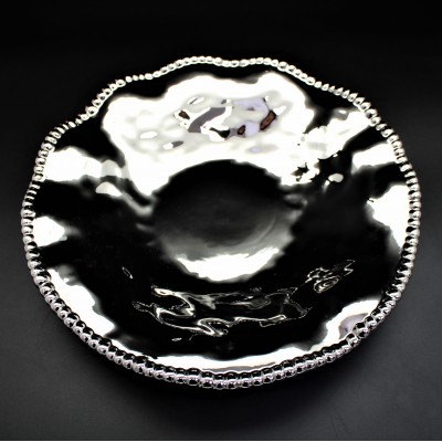 SC10A-SILVER PORCELAIN BEADED LARGE ROUND TRAY (MINIMUM 2)