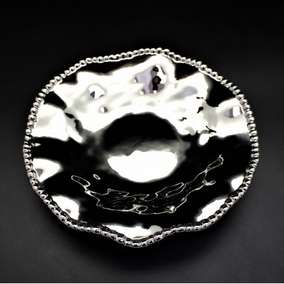 SC11A-SILVER PORCELAIN BEADED MEDIUM ROUND TRAY (MINIMUM 2)