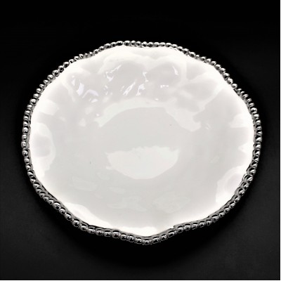 SC11B-WHITE PORCELAIN BEADED MEDIUM ROUND TRAY (MINIMUM 2)