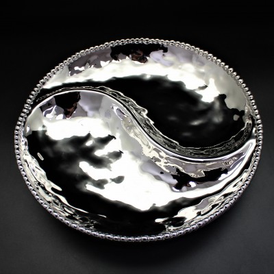 WH106-SILVER PORCELAIN BEADED 2 SECTION ROUND BOWL (MINIMUM 2)