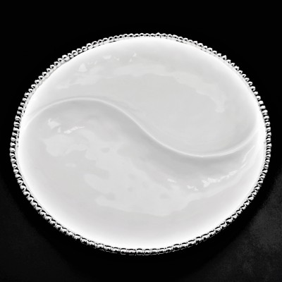 WH106B-WHITE PORCELAIN BEADED 2 SECTION ROUND BOWL (MINIMUM 2)