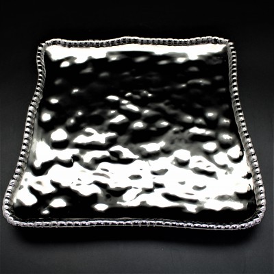 SC23A-SILVER PORCELAIN BEADED SQUARE TRAY (MINIMUM 2)