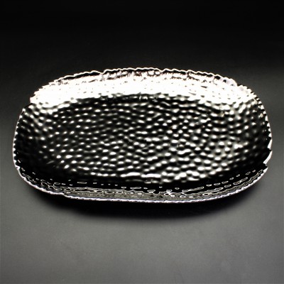 SC319A-SILVER PORCELAIN HAMMERED LARGE OVAL TRAY (MINIMUM 2)