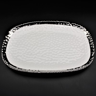 SC319B-WHITE PORCELAIN HAMMERED LARGE OVAL TRAY (MINIMUM 2)